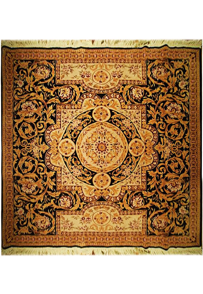 Handcrafted 7' x 7' Savanerrie Persian Rug in Dark Tan and Beige: Handcrafted 7' x 7' Savanerrie Persian Rug in Dark Tan and Beige Free continental US Shipping Introducing the 7' x 7' Savanerrie Rug, a sophisticated addition that enhances any space with luxury and s