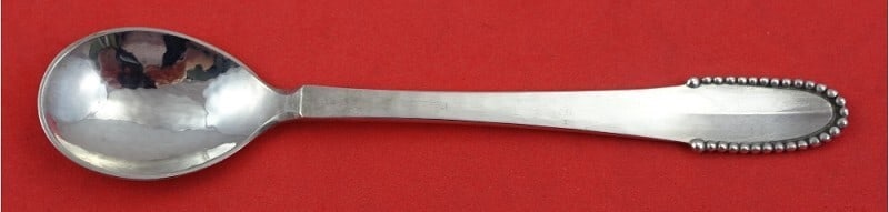 Georg Jensen Beaded Sterling Silver Teaspoon 5 Inch Ovoid: Georg Jensen Beaded Sterling Silver Teaspoon 5 Inch Ovoid This exquisite teaspoon from Georg Jensen features the iconic Beaded pattern, showcasing the elegant craftsmanship of sterling silver. Measuri