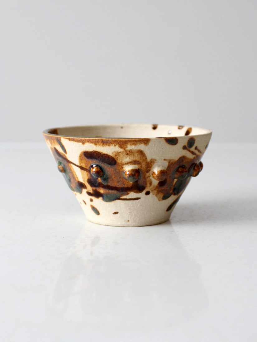 Handmade Vintage Studio Pottery Bowl with Brown Splash Glaze (1 of 9)