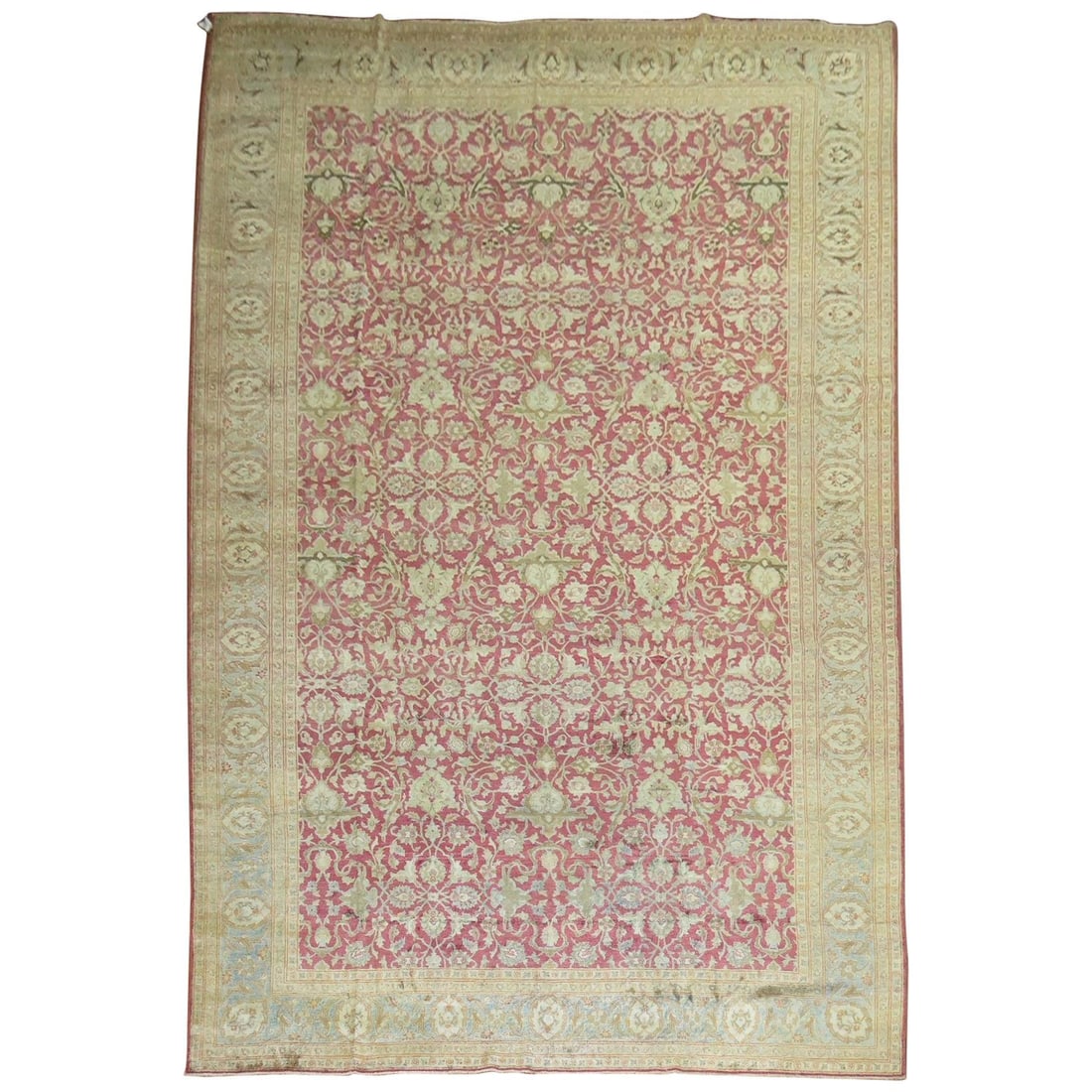 Persian Tabriz Rug Early 20th Century Raspberry Pink Gray Icy Blue 10' x 17': Persian Tabriz Rug Early 20th Century Raspberry Pink Gray Icy Blue 10' x 17' This stunning oversize Persian Tabriz rug showcases an exquisite all-over design featuring a blush raspberry pink ground co