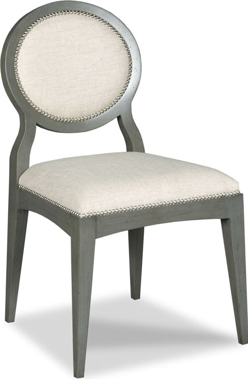 Woodbridge Gray Oval Dining Side Chair in Nickel Sahara Finish: Woodbridge Gray Oval Dining Side Chair in Nickel Sahara Finish Enhance your dining experience with this elegant Gray Woodbridge Oval Dining Side Chair. Crafted from quality wood, it features a stylish