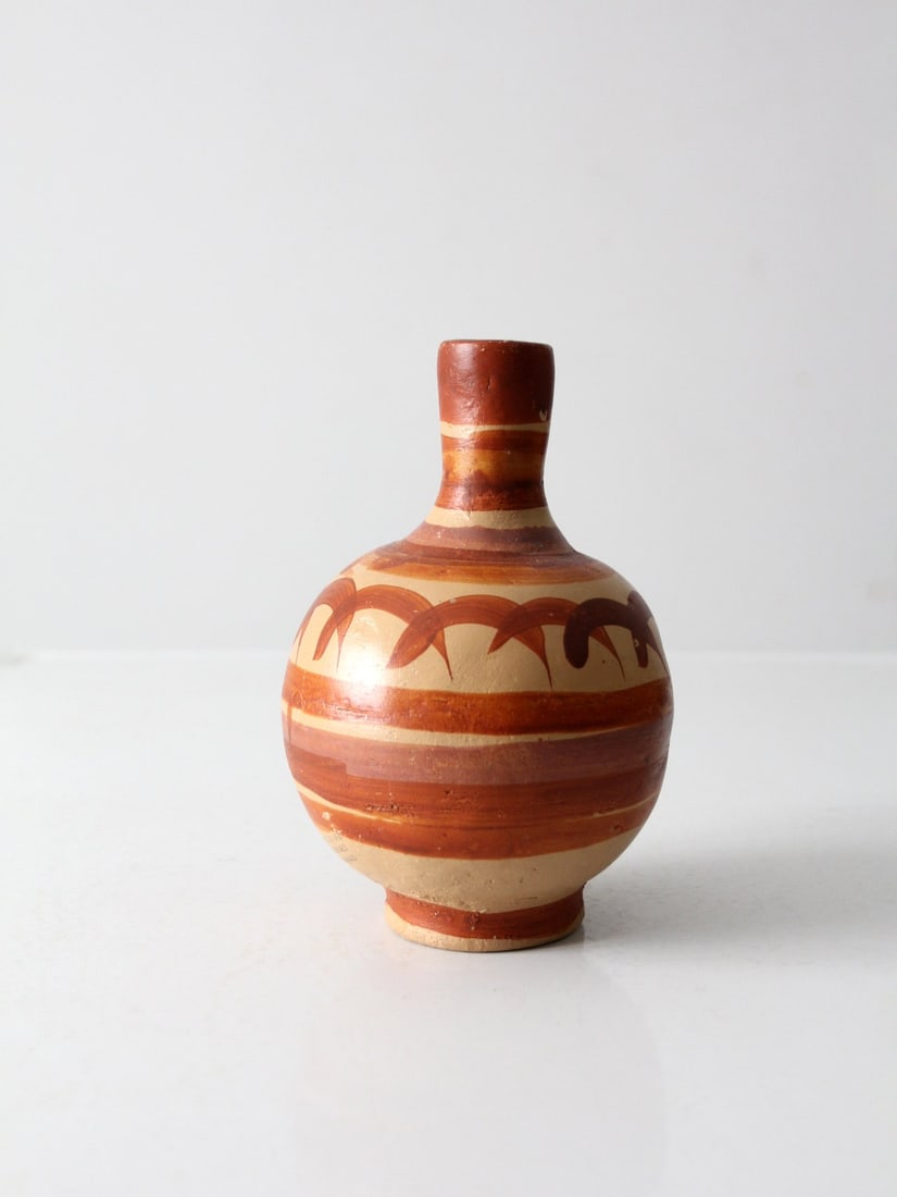 Rustic Vintage Mexican Pottery Vase Hand-Painted Design 7.75 Inch (1 of 9)