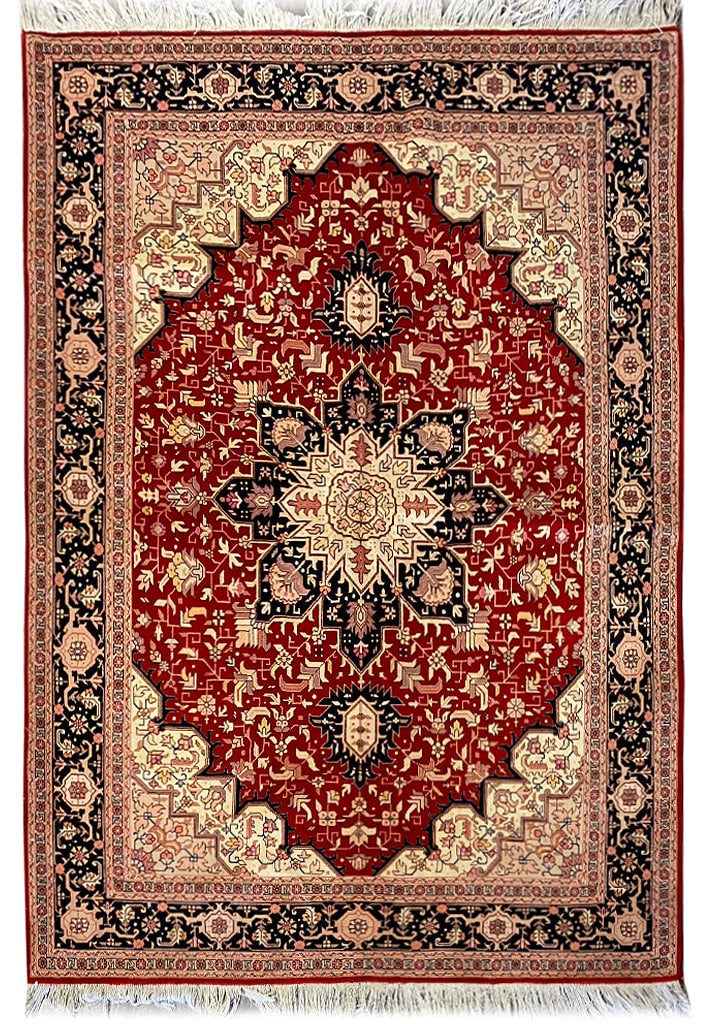 5.2 x 6.6 Fine Persian Tabriz Rug Wool Silk 400 KPSI: 5.2 x 6.6 Fine Persian Tabriz Rug Wool Silk 400 KPSI Free continental US Shipping Enhance your living space with this authentic Persian Tabriz rug, meticulously crafted from a luxurious blend of wool