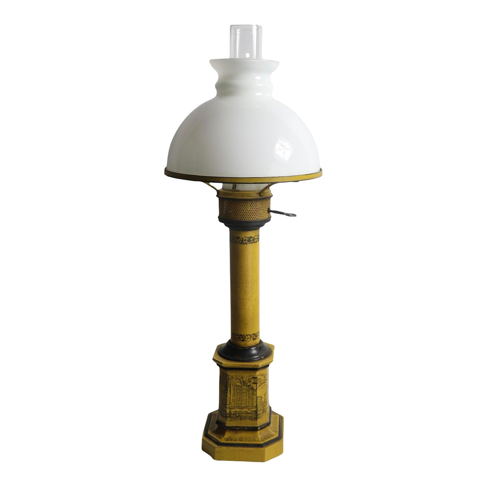 Mid 20th Century English Regency Style Table Lamp Yellow Metal Glass (1 of 10)