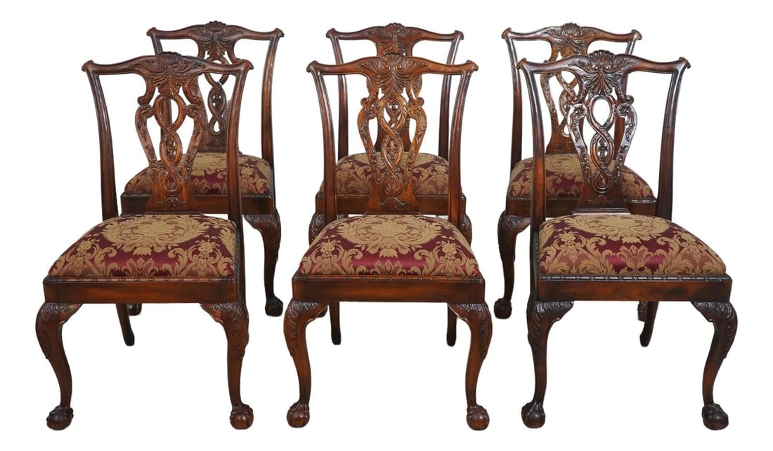 Set of 6 Theodore Alexander Chippendale Mahogany Chairs with Ball & Claw Feet: Set of 6 Theodore Alexander Chippendale Mahogany Chairs with Ball & Claw Feet This exquisite set of 6 Theodore Alexander Chippendale dining room chairs features a timeless design that combines eleganc