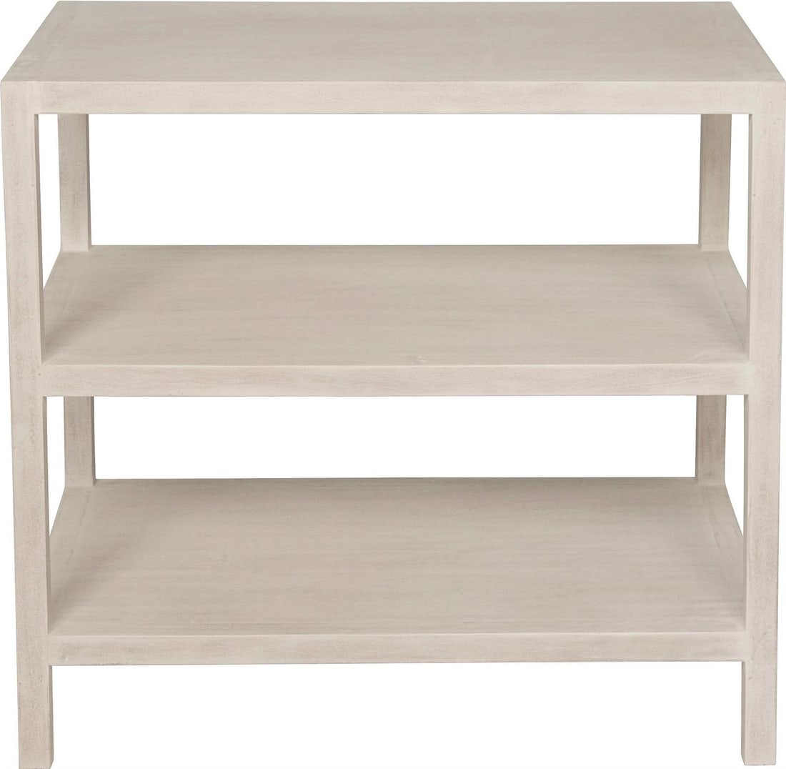 Coastal White Wash Side Table by Noir with 2 Shelves: Coastal White Wash Side Table by Noir with 2 Shelves This elegant white wash side table is a versatile addition to any room, combining style and functionality. Designed in a coastal style, it features