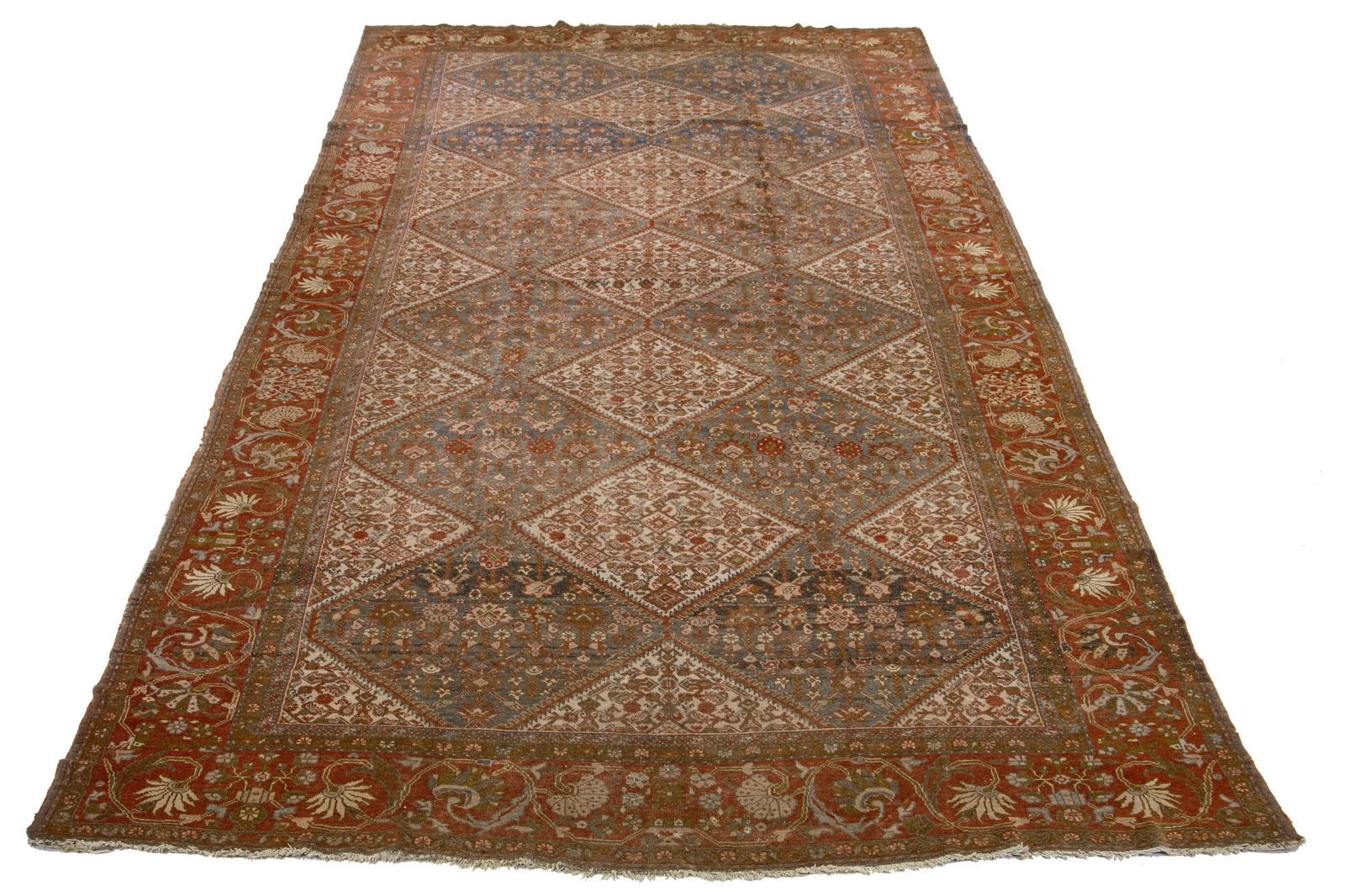 1880s Handmade Antique Mahal Blue Wool Rug 10' x 20'2: 1880s Handmade Antique Mahal Blue Wool Rug 10' x 20'2 Discover a stunning oversized antique Mahal hand-knotted wool rug crafted in the 1880s. This exquisite Persian rug showcases a rich blue field ado