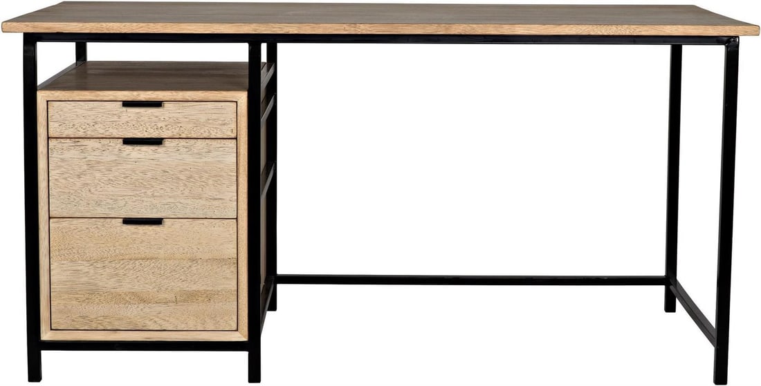Nabucco Desk by Noir Bleached Walnut and Matte Black Steel: Nabucco Desk by Noir Bleached Walnut and Matte Black Steel Introducing the Nabucco Desk, a striking blend of elegance and functionality. Crafted with a bleached walnut veneer and complemented by indus