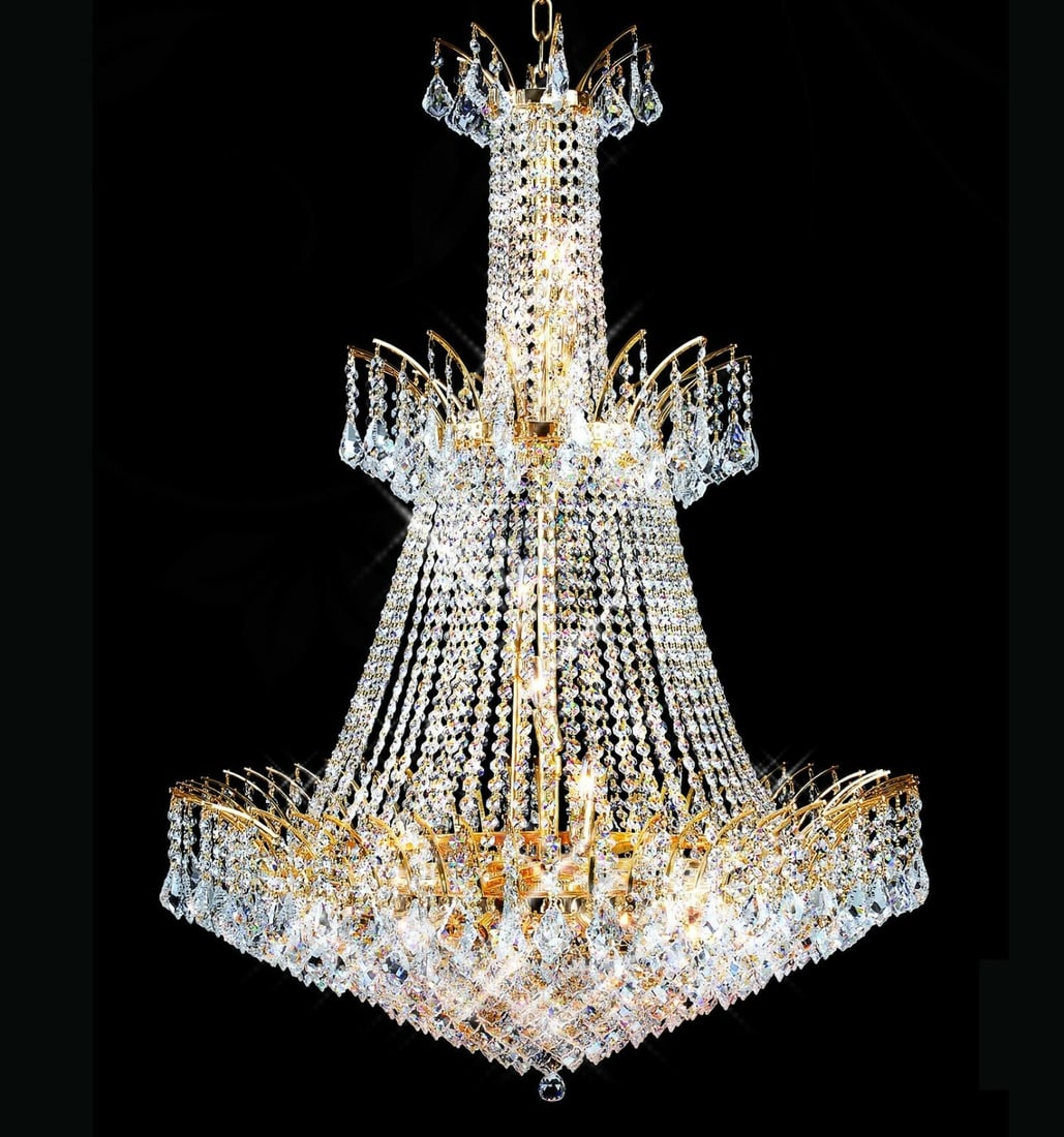Artistry Victoria 18-Light Gold Chandelier with Asfour Crystals 43-Inch: Artistry Victoria 18-Light Gold Chandelier with Asfour Crystals 43-Inch Illuminate your space with this stunning 18-light chandelier featuring exquisite Asfour crystals that sparkle like jewels. This