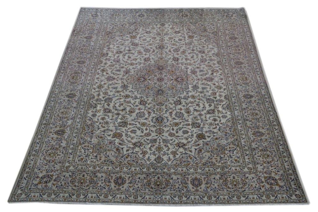 10' x 13' Dusty Grey Handmade Wool Persian Kashan Rug: 10' x 13' Dusty Grey Handmade Wool Persian Kashan Rug Free continental US Shipping Transform your living space with this exquisite 9.6 x 13.2 Dusty Grey Handmade Wool Persian Signed Kashan Rug. Crafte