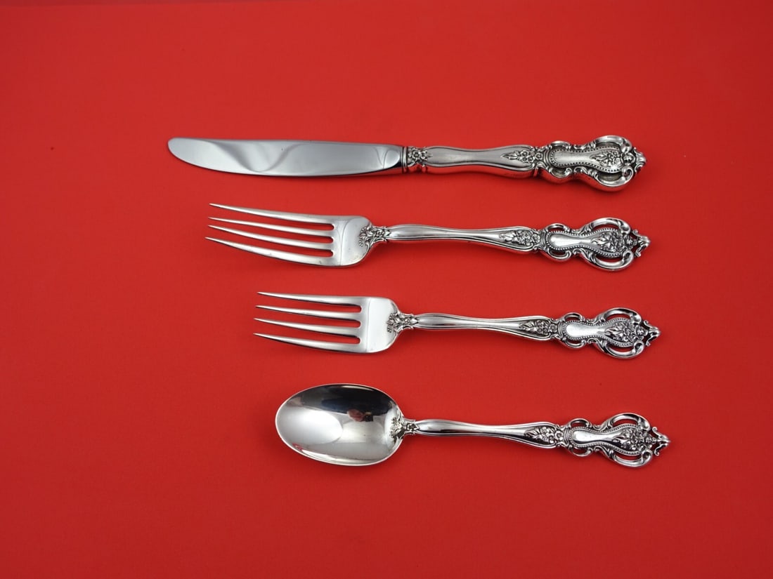 Kirk Belle Auberge Sterling Silver 4-Piece Place Setting: Kirk Belle Auberge Sterling Silver 4-Piece Place Setting Elevate your dining experience with this exquisite 4-piece place setting from the Belle Auberge pattern by Kirk. Crafted from high-quality ster