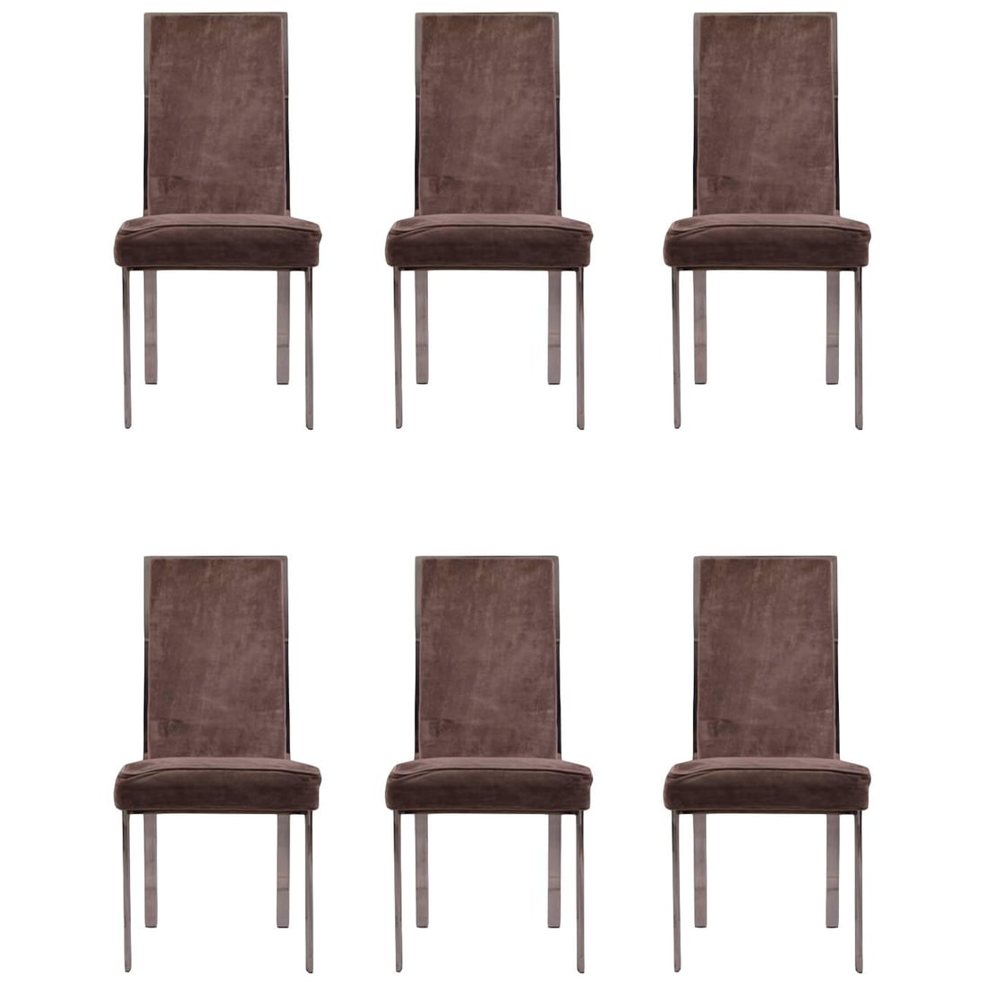 Milo Baughman Style Set of 6 High Back Chrome Dining Chairs: Milo Baughman Style Set of 6 High Back Chrome Dining Chairs This elegant set of six high back dining chairs features sleek chrome frames, designed in the style attributed to Milo Baughman. The chrome