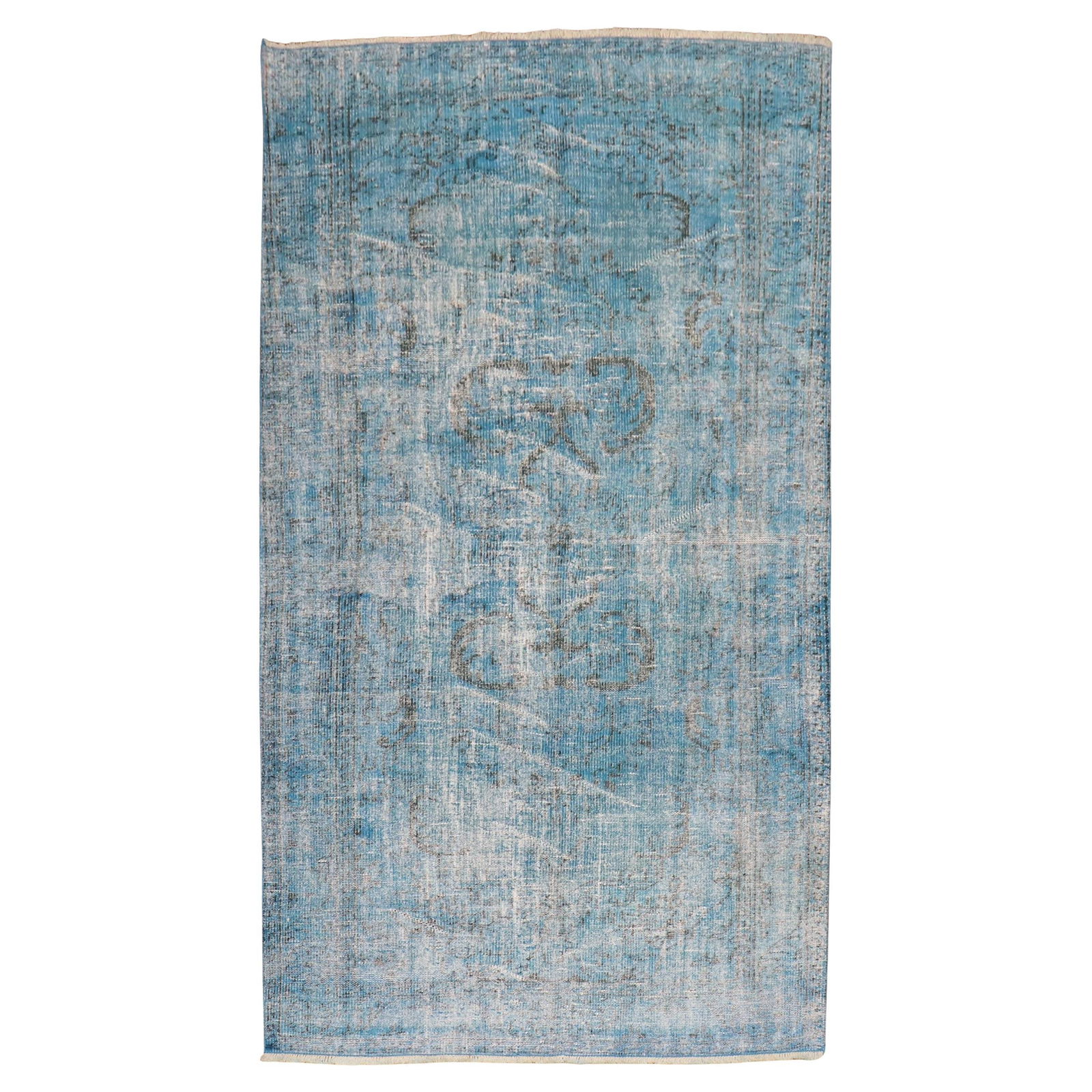 Vintage Blue Overdyed Turkish Rug Mid-Century Hand-Knotted Angora Wool 63 x 108: Vintage Blue Overdyed Turkish Rug Mid-Century Hand-Knotted Angora Wool 63 x 108 Experience the beauty of a mid-20th-century Turkish rug, elegantly overdyed in a rich blue hue. This stunning piece show