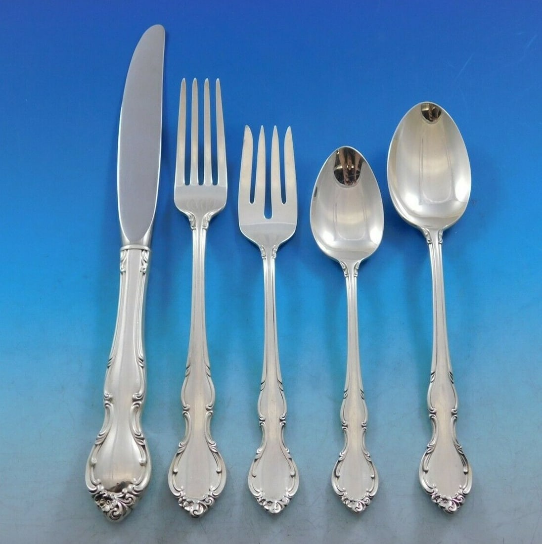 Alvin Pirouette Sterling Silver Flatware Set for 8 - 45 Pieces with Storage Chest: Alvin Pirouette Sterling Silver Flatware Set for 8 - 45 Pieces with Storage Chest Enhance your dining experience with the exquisite Pirouette by Alvin Sterling Silver Flatware Set, designed to serve 8