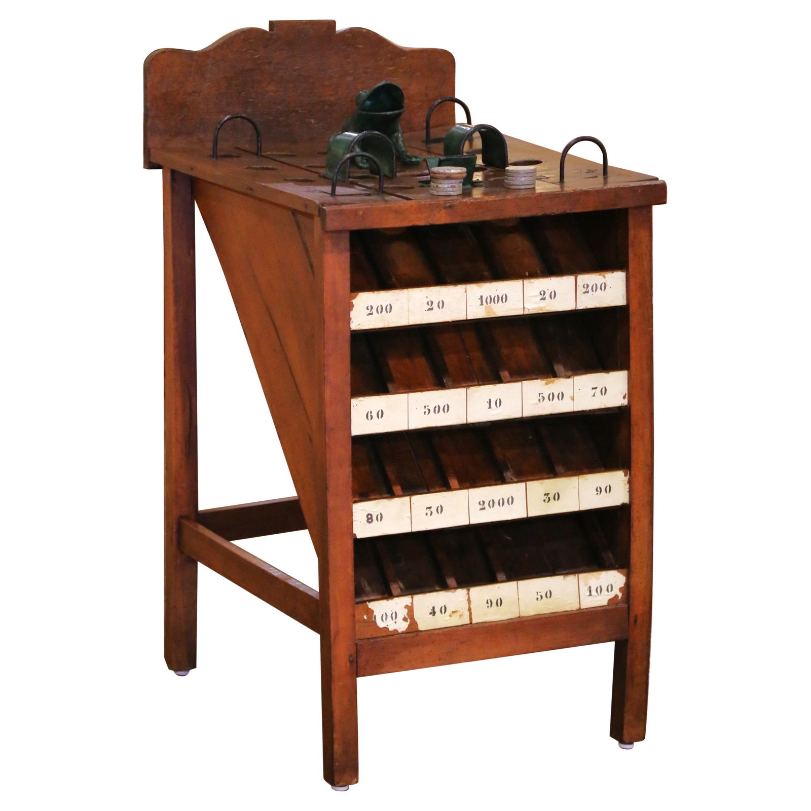 Vintage French La Grenouille Coin Toss Game with 11 Iron Pucks: Vintage French La Grenouille Coin Toss Game with 11 Iron Pucks Embrace the charm and playful spirit of French bistro culture with this authentic early 20th-century 'La Grenouille' coin toss game, craf