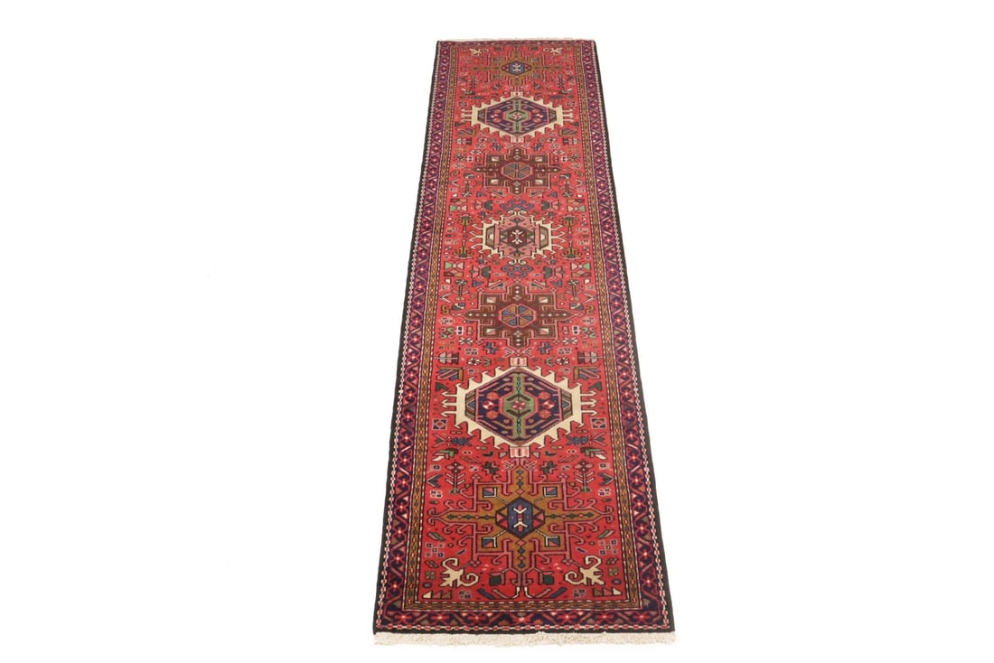 Hand-Knotted Vintage Wool Runner Rug 2'6 x 9'6 Tribal Geometric Design: Hand-Knotted Vintage Wool Runner Rug 2'6 x 9'6 Tribal Geometric Design Enhance your space with this exquisite hand-knotted vintage oriental runner rug. Measuring 2'6" x 9'6", this stunning piece featu
