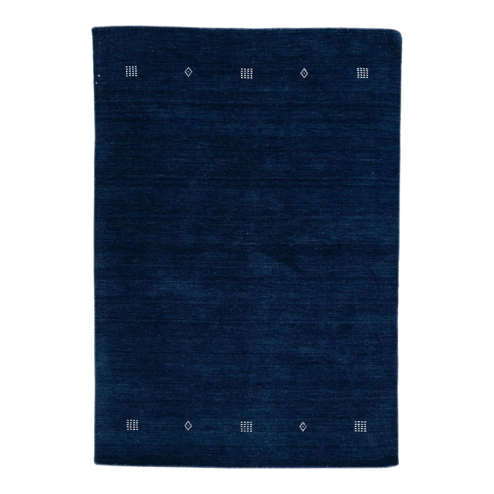 Handmade Navy Blue Gabbeh Wool Rug Minimalist Design 4'3" x 6'1": Handmade Navy Blue Gabbeh Wool Rug Minimalist Design 4'3" x 6'1" Enhance your living space with this exquisite modern Gabbeh style handmade wool rug. Featuring a striking navy blue field adorned with