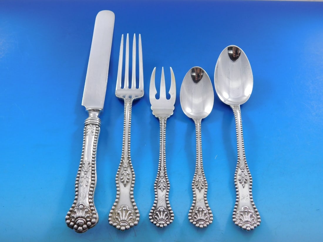 Dominick & Haff Charles II Sterling Silver Flatware Set 41 pcs with Chest: Dominick & Haff Charles II Sterling Silver Flatware Set 41 pcs with Chest Experience the elegance of the Charles II flatware set by Dominick & Haff, consisting of 41 pieces crafted from sterling silve