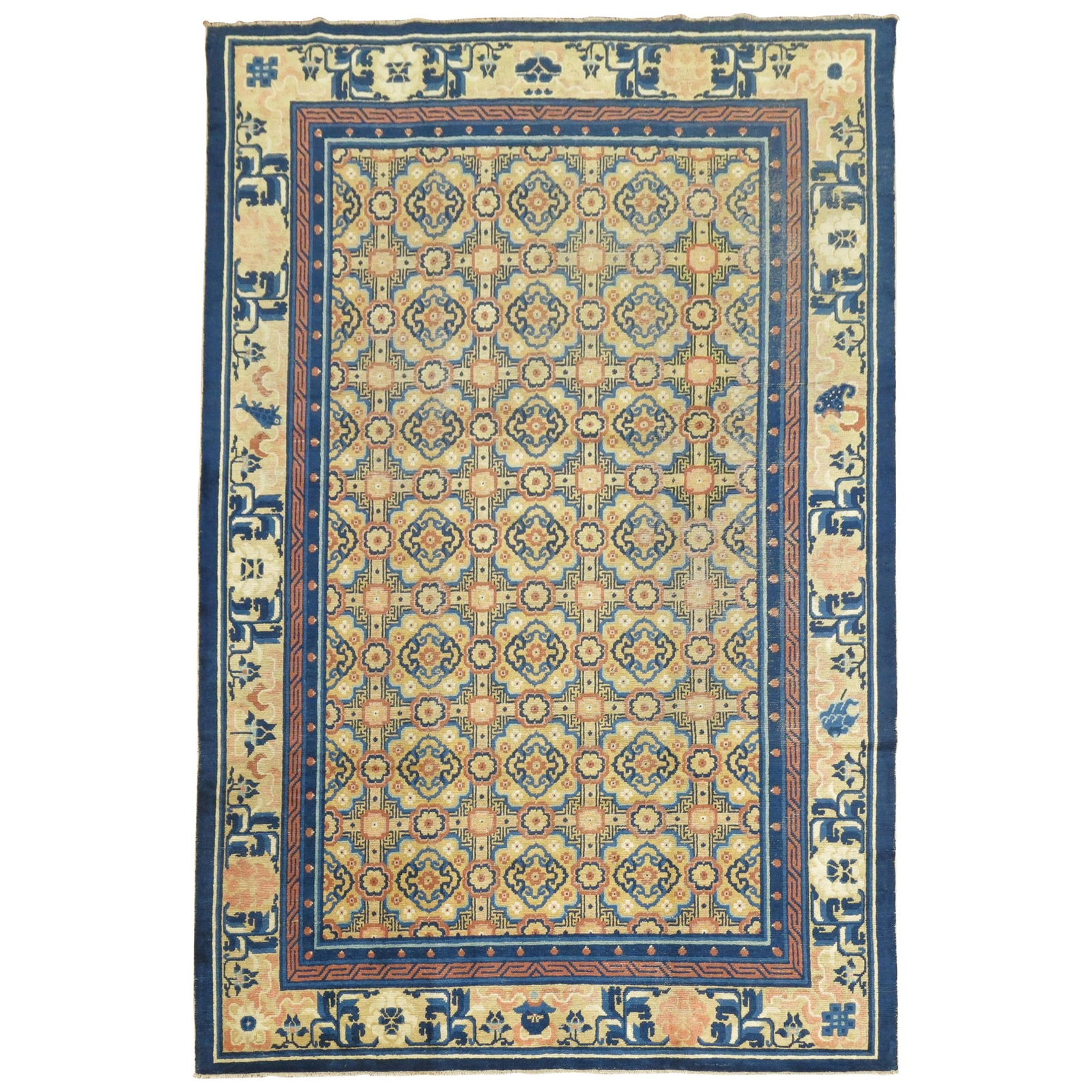 Zabihi Collection Geometric Wool Rug 76 x 107 Hand-Woven Chinese Folk Art: Zabihi Collection Geometric Wool Rug 76 x 107 Hand-Woven Chinese Folk Art Discover the elegance of the Zabihi Collection Geometric Chinese Intermediate Size Rug, an exquisite hand-woven piece from the
