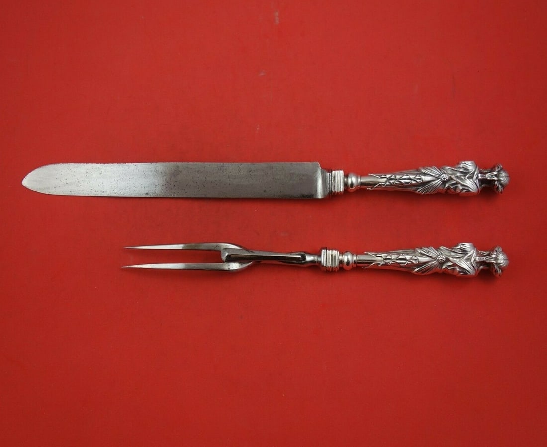 Wendt Bust Sterling Silver 2pc Roast Carving Set Knife Fork: Wendt Bust Sterling Silver 2pc Roast Carving Set Knife Fork This exquisite 2-piece roast carving set by Wendt features a stunning Bust pattern, crafted from sterling silver with hollow handles. The se