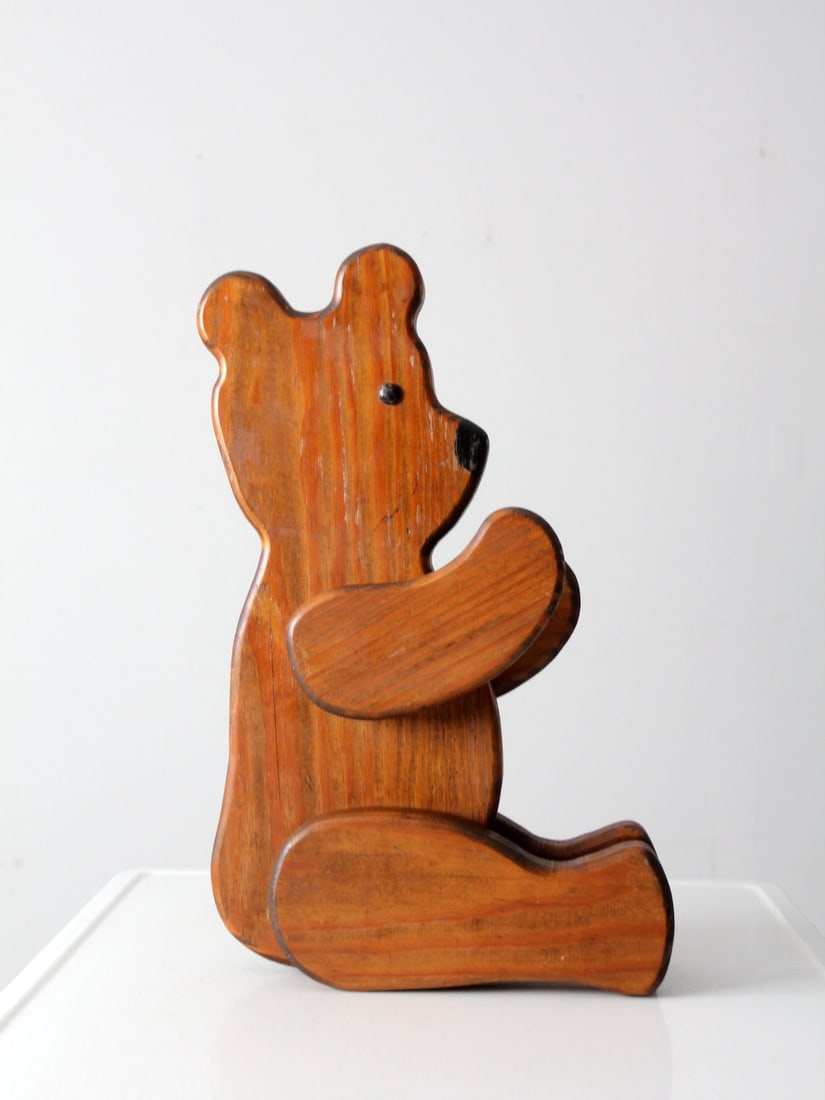Charming Vintage Folk Art Wooden Teddy Bear with Movable Limbs (1 of 8)
