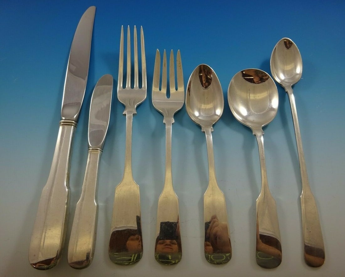 Gorham Old English Tipt Sterling Silver Flatware Set 90 Pcs with Storage Chest: Gorham Old English Tipt Sterling Silver Flatware Set 90 Pcs with Storage Chest This exquisite Old English Tipt flatware set by Gorham features a classic design that has been cherished since its introd