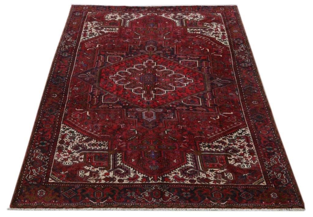 Handcrafted 10.1 x 14 Persian Heriz Rug Red Wool Area Rug: Handcrafted 10.1 x 14 Persian Heriz Rug Red Wool Area Rug Free continental US Shipping Transform your living space with this exquisite 10' x 14' Persian Heriz Rug, handcrafted by skilled artisans in I