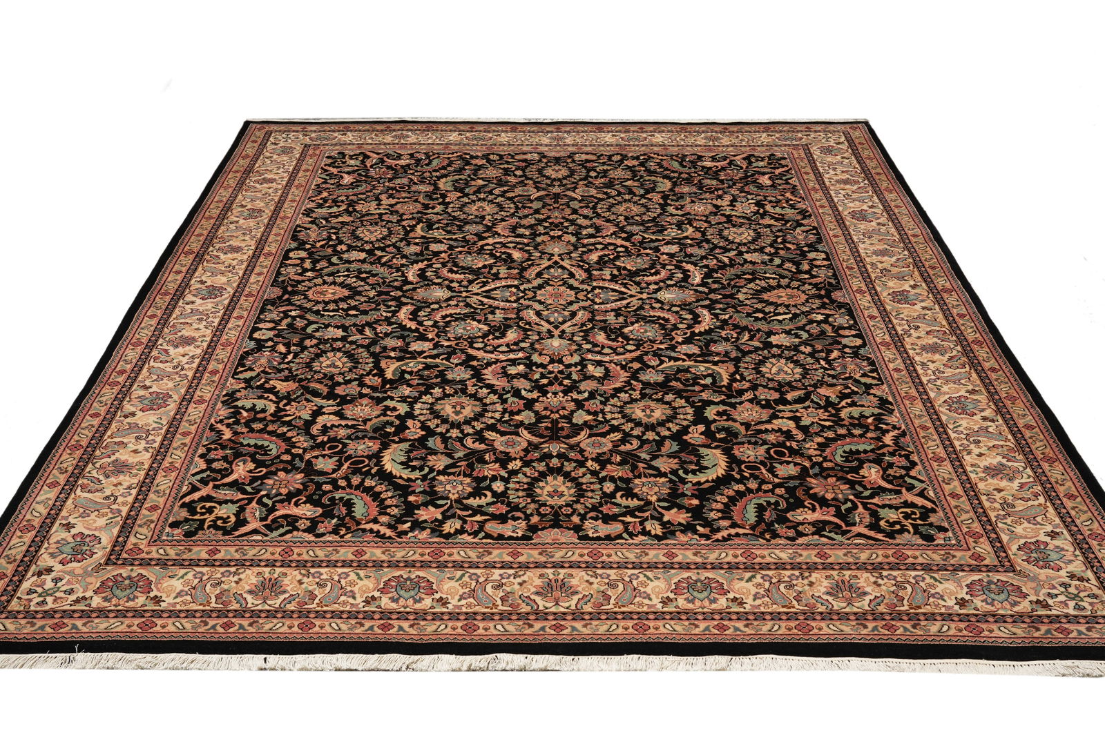 Elegant Hand-Knotted Black Rug 8.11 x 11.8 ft Dense Weave: Elegant Hand-Knotted Black Rug 8.11 x 11.8 ft Dense Weave Free continental US Shipping Enhance your space with this exquisite hand-knotted rug, featuring a dense weave in a striking black color. Perfe