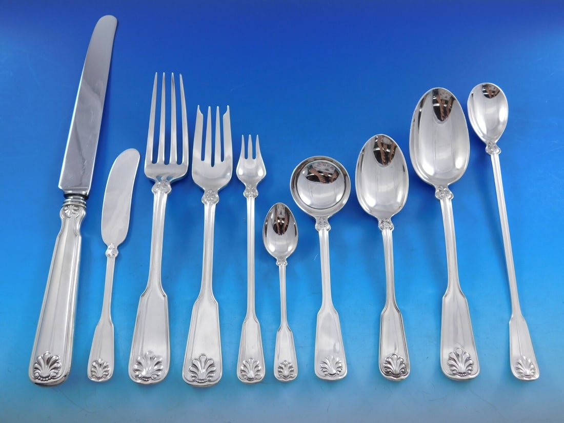 Tiffany & Co. Shell & Thread Sterling Silver Flatware Set 88 pcs Service for 8: Tiffany & Co. Shell & Thread Sterling Silver Flatware Set 88 pcs Service for 8 This exquisite Shell and Thread Sterling Silver Flatware Set by Tiffany & Co. offers a timeless elegance for any dining o