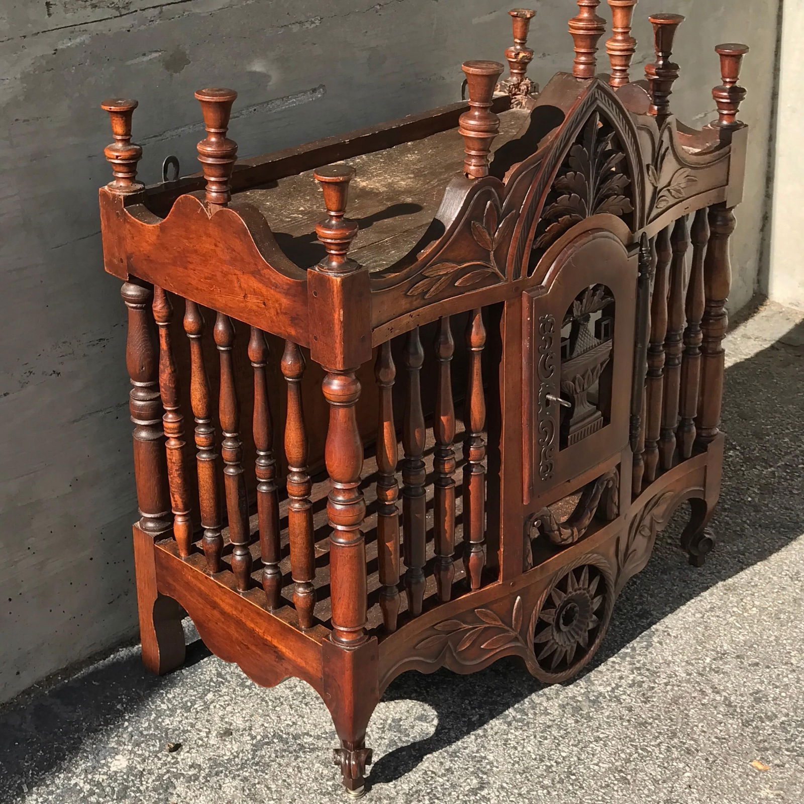 19th Century French Provincial Carved Walnut Panetiere with Key: 19th Century French Provincial Carved Walnut Panetiere with Key This exquisite antique French carved walnut Panetiere showcases the elegance of the 19th century with its charming French Provincial sty