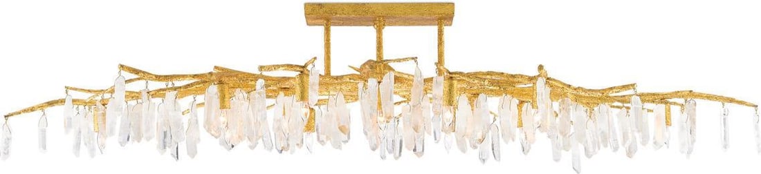 Currey Forest Light Gold Crystal Pendant 12H 60W 30D: Currey Forest Light Gold Crystal Pendant 12H 60W 30D Introducing the Forest Light Gold Mount with Crystals, a stunning piece that embodies the elegance of Art Nouveau style. This exquisite lighting fi