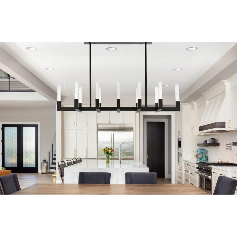 Noemi 54 Inch Black LED Chandelier with Crystal Rods Dimmable Light: Noemi 54 Inch Black LED Chandelier with Crystal Rods Dimmable Light The Noemi 54-inch LED Chandelier combines contemporary design with industrial elegance, making it a perfect addition to your kitchen