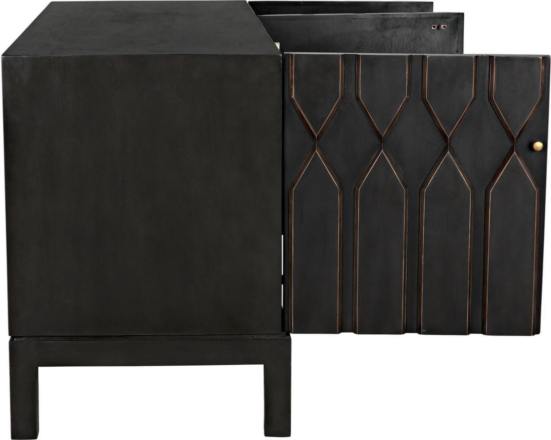 Noir Anubis Traditional French Mahogany Sideboard Pale Rubbed Finish: Noir Anubis Traditional French Mahogany Sideboard Pale Rubbed Finish This exquisite Traditional Empire Style Sideboard showcases the elegance of mahogany veneer with a pale rubbed finish, embodying cl