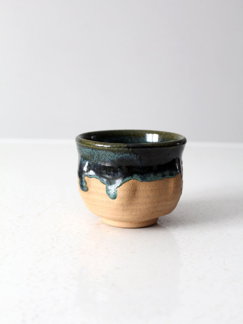 Handmade Vintage Studio Pottery Bowl with Emerald Green Drip Glaze (1 of 7)