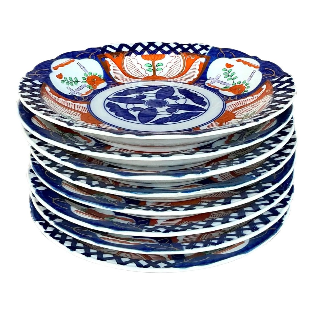 Vintage Asian Imari Dessert Plates Set of 8 Fine Porcelain: Vintage Asian Imari Dessert Plates Set of 8 Fine Porcelain Enhance your dining experience with this exquisite Set of 8 Vintage Asian Imari Dessert Plates. Each plate showcases a stunning ornate design