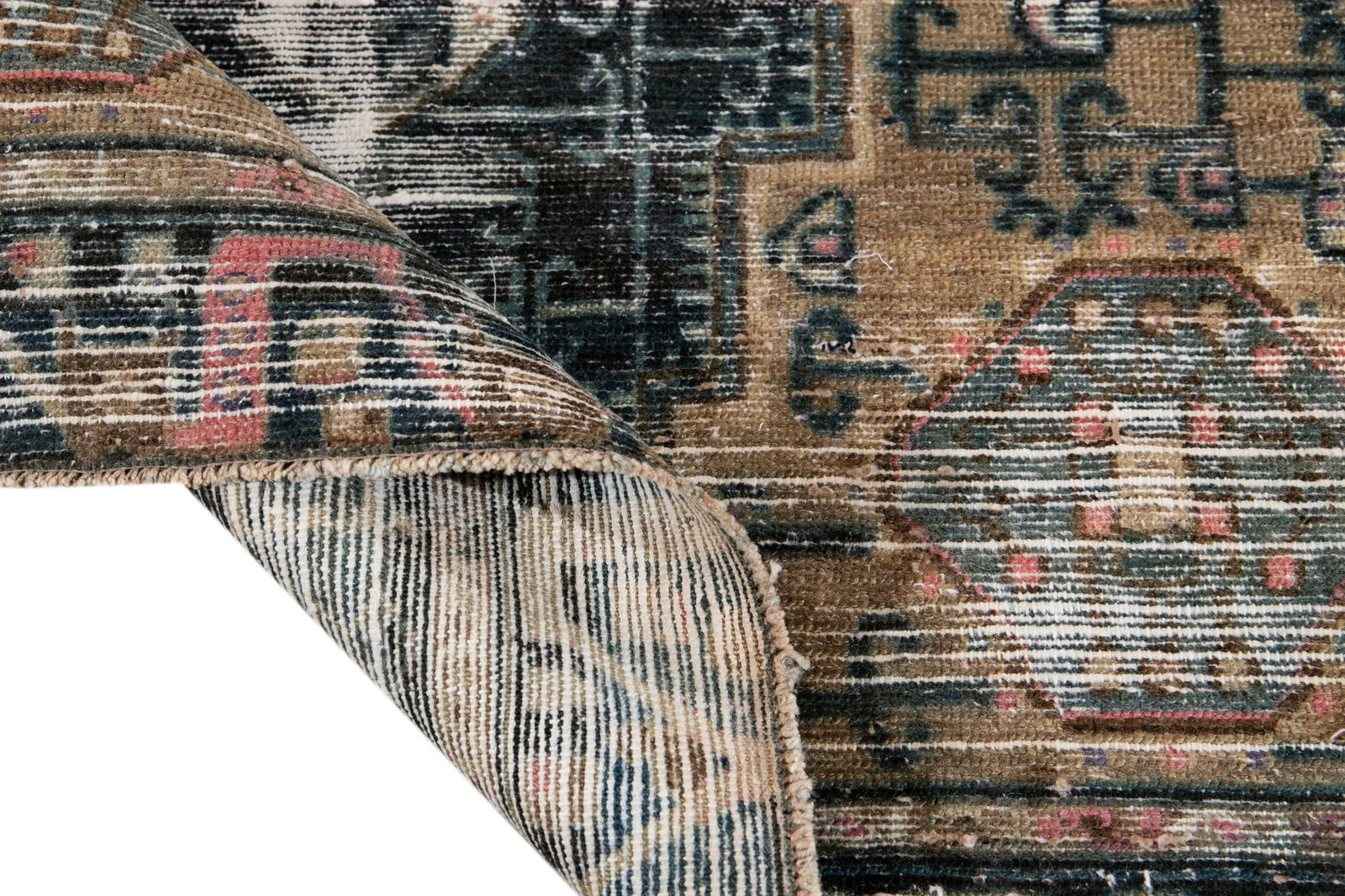 Handmade Blue Wool Rug Vintage Boho Chic 3'9 x 6 Geometric Design: Handmade Blue Wool Rug Vintage Boho Chic 3'9 x 6 Geometric Design Discover the charm of this beautiful vintage Boho chic hand-knotted wool rug, featuring a captivating blue field complemented by accen