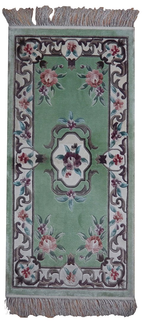 New Aubusson 2 x 4 Bamboo Silk Rug Light Green: New Aubusson 2 x 4 Bamboo Silk Rug Light Green Free continental US Shipping Enhance your home with this exquisite 2 x 4 Aubusson rug crafted from luxurious bamboo silk. Featuring a soothing light gree