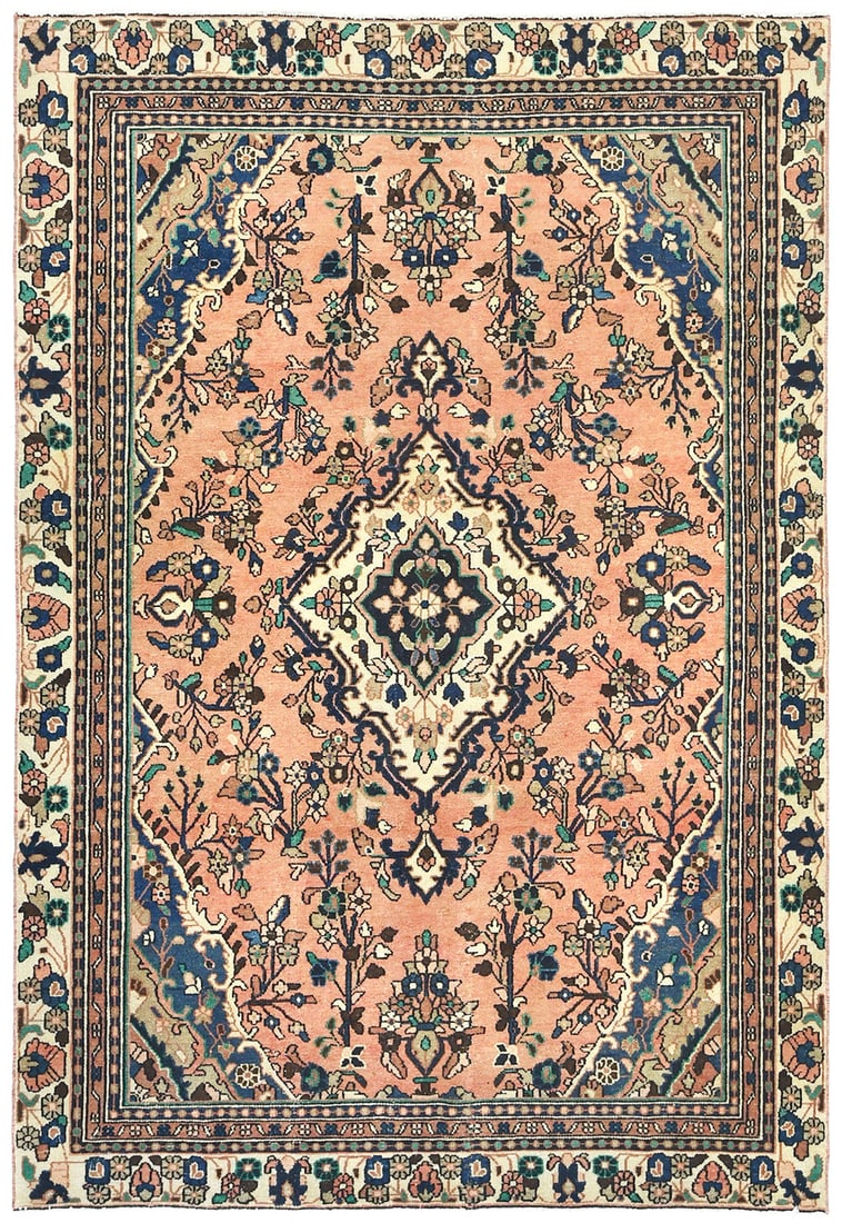 Vintage Hand-Knotted Floral Area Rug 6X9 ft Wool Distressed: Vintage Hand-Knotted Floral Area Rug 6X9 ft Wool Distressed Enhance your space with this semi-antique hand-knotted Oriental rug featuring a muted floral design. Measuring 6'0" x 8'11", this vintage ca