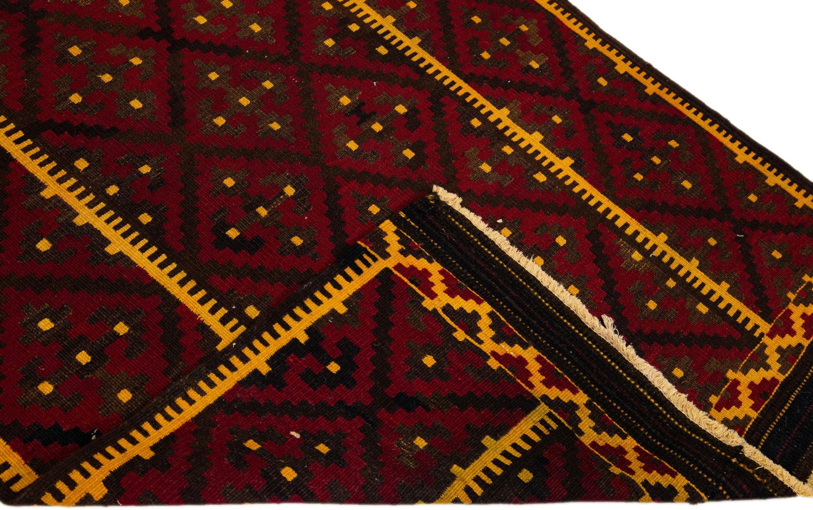 Vintage Mid-20th Century Turkish Kilim Wool Runner Red Tribal Design: Vintage Mid-20th Century Turkish Kilim Wool Runner Red Tribal Design This exquisite vintage Turkish Kilim runner features a striking red field adorned with a captivating all-over geometric tribal desi