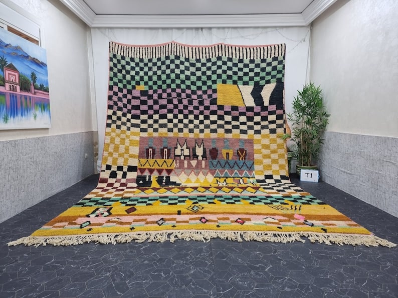 Large Authentic Colorful Berber Rug 100% Wool Morocco 11.50 x 8.20 Feet: Large Authentic Colorful Berber Rug 100% Wool Morocco 11.50 x 8.20 Feet Enhance your living space with this Large Luxury Authentic Colorful Rug, handwoven by local Berber women weavers in the Atlas Mo