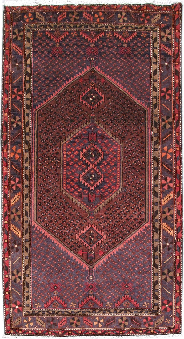 Handwoven 4'4 x 8' Persian Hamadan Rug in Dark Maroon: Handwoven 4'4 x 8' Persian Hamadan Rug in Dark Maroon Free continental US Shipping Introducing the exquisite 4' 4" x 8' Persian Hamadan Rug, a true masterpiece of traditional Persian craftsmanship. Ha