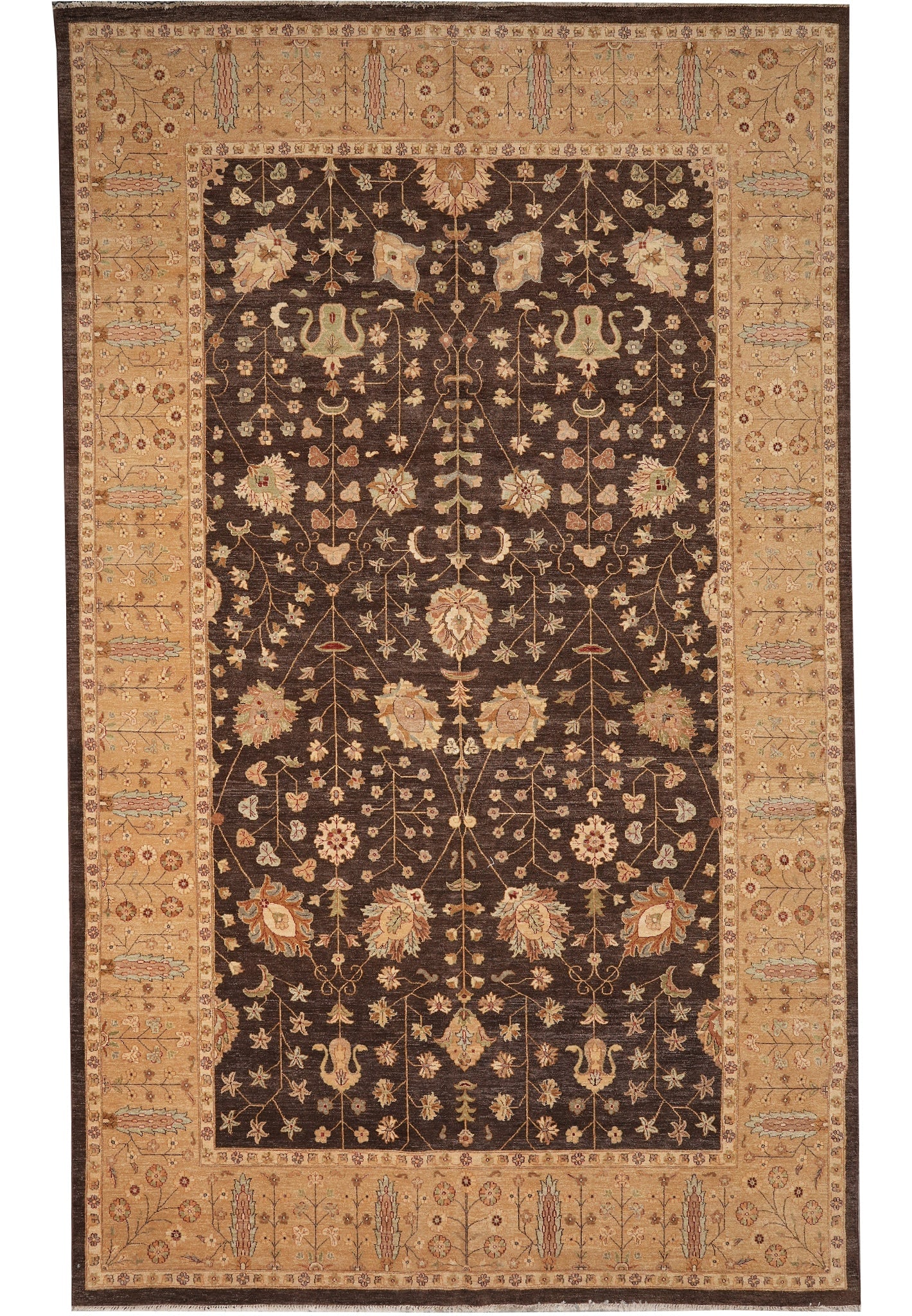 Sultanabad Design Hand-Knotted Wool Rug 9'1 x 15'9 in Brown Beige: Sultanabad Design Hand-Knotted Wool Rug 9'1 x 15'9 in Brown Beige Free continental US Shipping This exquisite hand-knotted wool rug features a classic Sultanabad design in rich brown and beige tones,