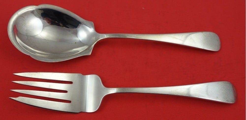Reed and Barton Dominick and Haff Sterling Silver Salad Serving Set 2pc Old English Antique 9": Reed and Barton Dominick and Haff Sterling Silver Salad Serving Set 2pc Old English Antique 9" Discover a stunning Sterling Silver Salad Serving Set from the Old English Antique pattern by Reed and Ba