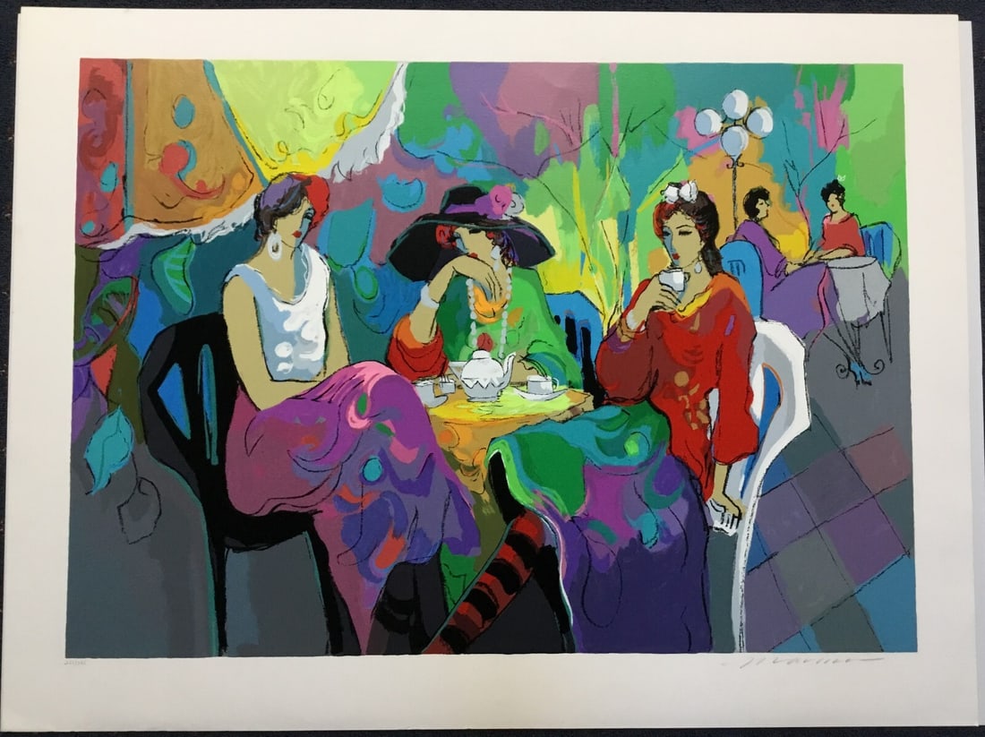 Isaac Maimon Garden Cafe Signed Limited Edition Serigraph Print 30 x 40: Isaac Maimon Garden Cafe Signed Limited Edition Serigraph Print 30 x 40 This stunning serigraph print titled "Garden Cafe" by Isaac Maimon captures the essence of Art Deco style. Signed and numbered a