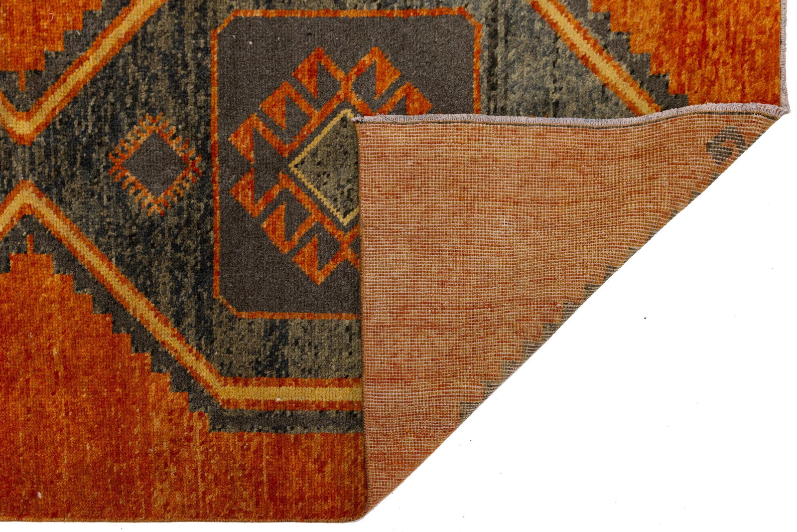 3'4 x 15' Turkish Wool Runner With Six Hexagonal Medallions and Orange Field: 3'4 x 15' Turkish Wool Runner With Six Hexagonal Medallions and Orange Field This vintage Turkish runner is handwoven from natural wool and features six prominent hexagonal medallions set against a wa