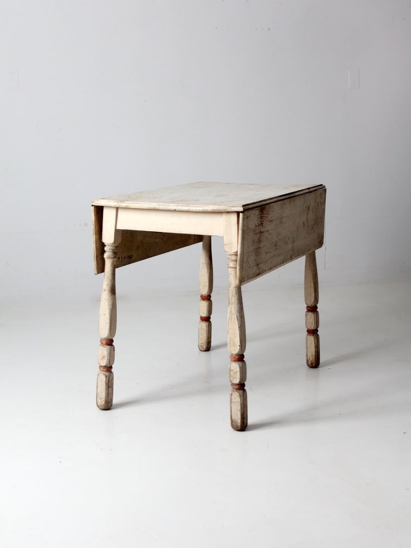 Antique Drop Leaf Kitchen Table Cream Red Accents Wooden Design (1 of 7)