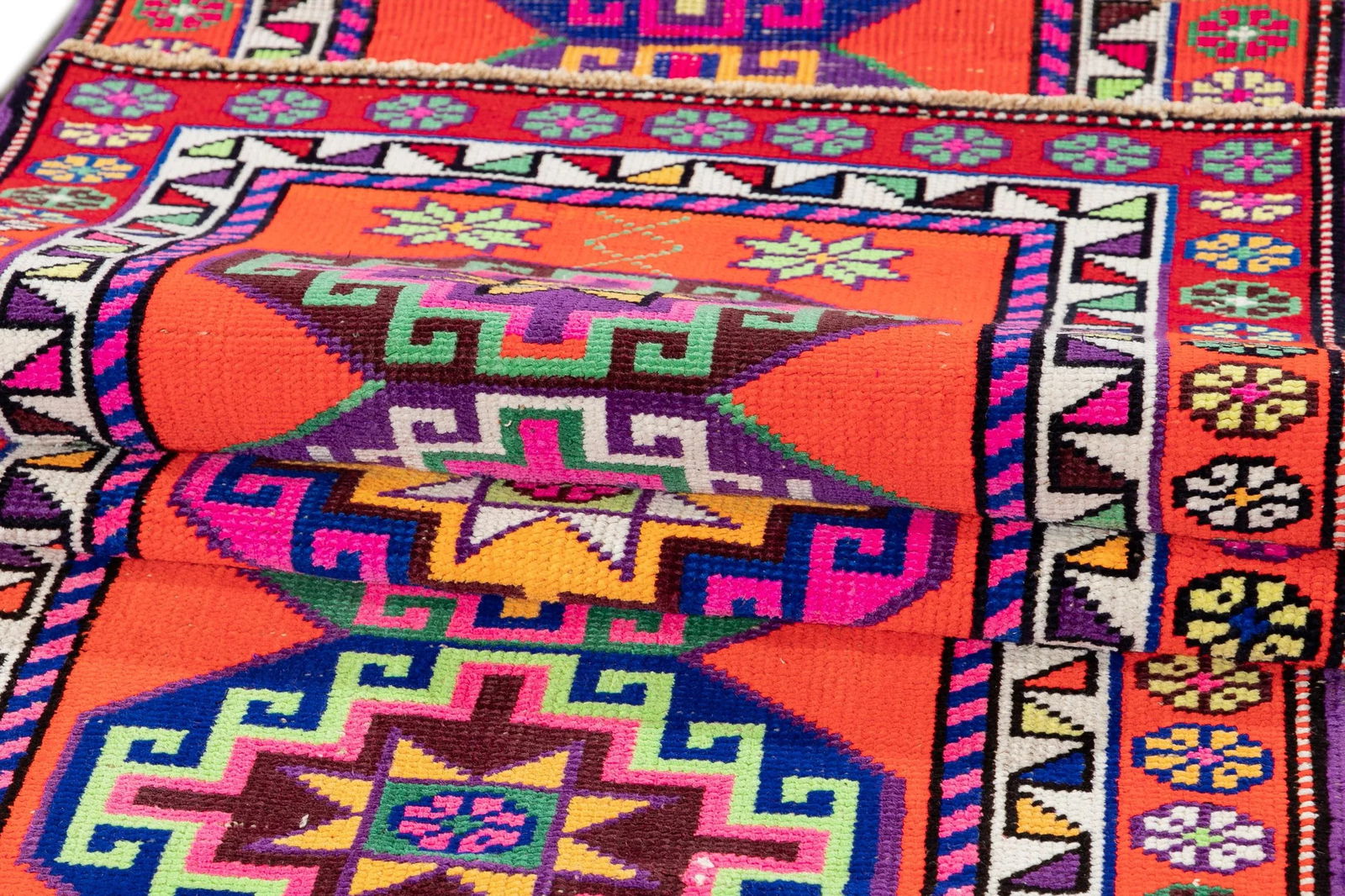 Vintage Turkish Anatolian Runner Rug 2'7 x 12'3 Red Wool Hand-Knotted: Vintage Turkish Anatolian Runner Rug 2'7 x 12'3 Red Wool Hand-Knotted This exquisite hand-knotted vintage Turkish Anatolian runner rug features a striking all-over geometric design in a rich red color