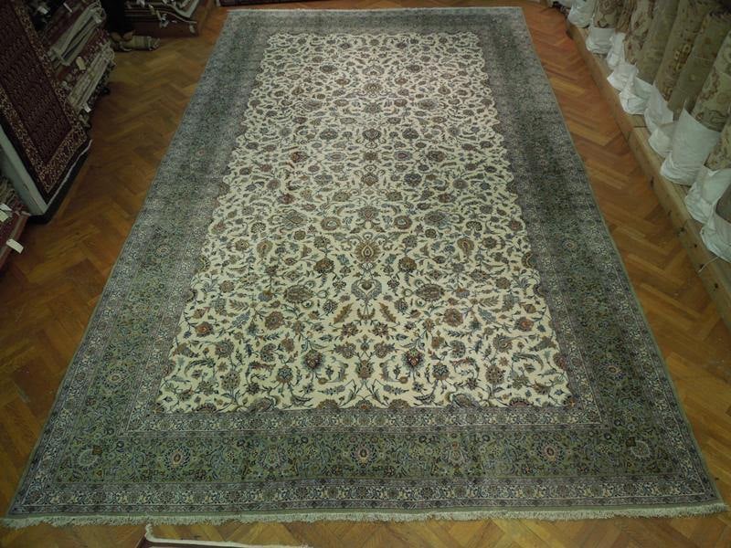 Ivory Persian Kashan Rug 13.8 x 23.1 Handcrafted Authentic Art: Ivory Persian Kashan Rug 13.8 x 23.1 Handcrafted Authentic Art Free continental US Shipping Experience the elegance of this 13.8 x 23.1 Ivory Signed Persian Kashan Rug, handcrafted by skilled Persian