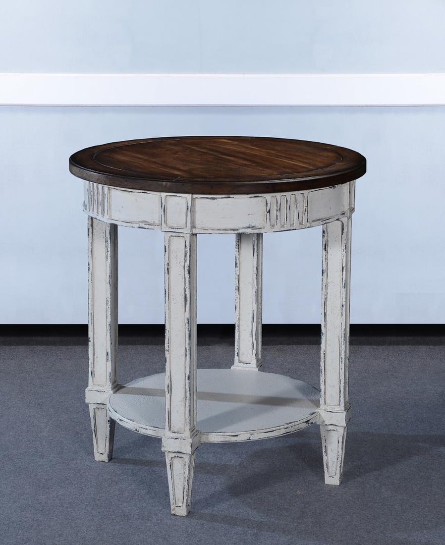 Louis XVI Style Lamp Table Solid Wood Antiqued White Finish: Louis XVI Style Lamp Table Solid Wood Antiqued White Finish Add a touch of elegance to your space with this exquisite French Louis XVI Style Lamp Table. Crafted from solid wood, this new item showcase