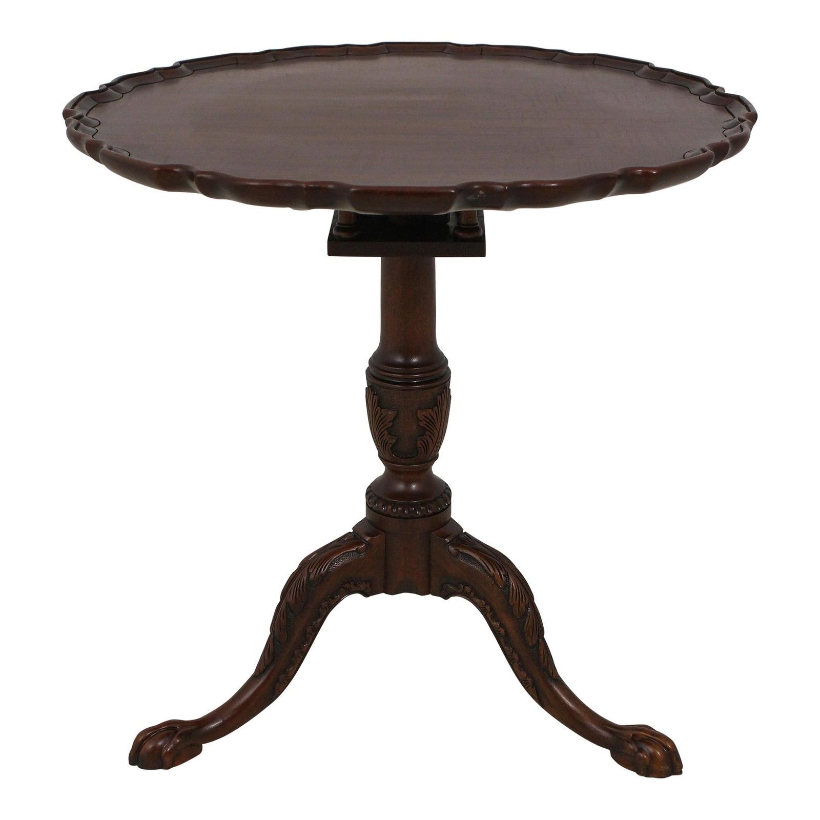 Henkel Harris Chippendale Mahogany Tilt Top Table with Ball and Claw Feet: Henkel Harris Chippendale Mahogany Tilt Top Table with Ball and Claw Feet This exquisite Henkel Harris Ball & Claw Carved Mahogany Tilt Top Table showcases fine craftsmanship and traditional Chippenda